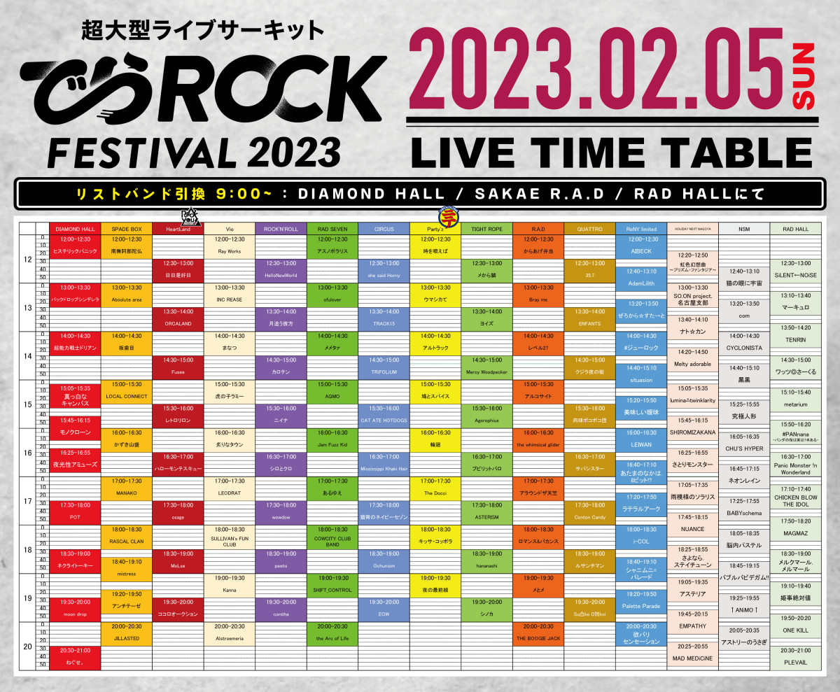 「でらロックフェスティバル 2023」powered by FM AICHI, Time Table